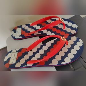 Kate Spade Sandals Womens 10M Thong Flip Flops Orange Gold Logo Flat Heel